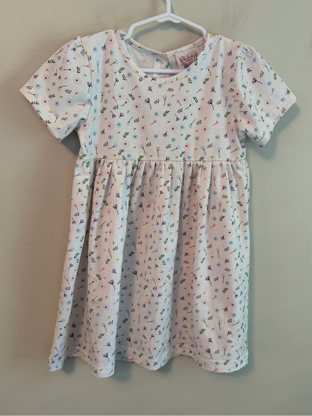 The Smocking Place Girls' White Floral Short-Sleeve Dress